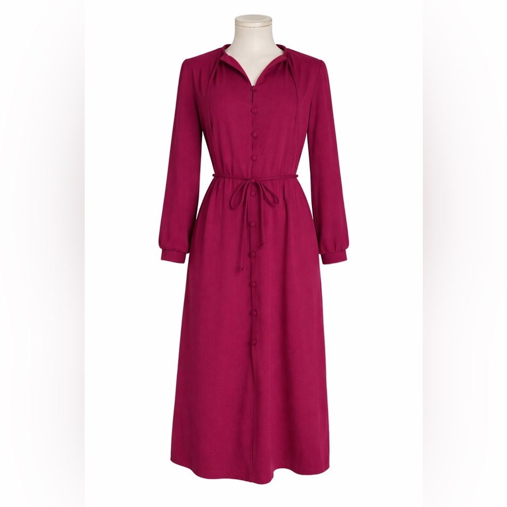 Vintage Romantic Feminine Cottagecore Aesthetic - Magenta Button Front Dress - M